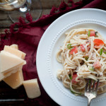 Spaghetti with White Wine Cream Sauce and Vegetables