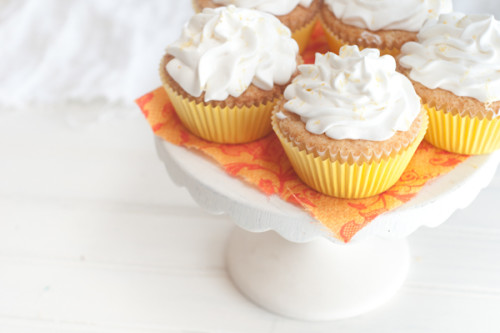 Orange Cupcakes with Lemon Whipped Cream Frosting | FoodsOfOurLives.com
